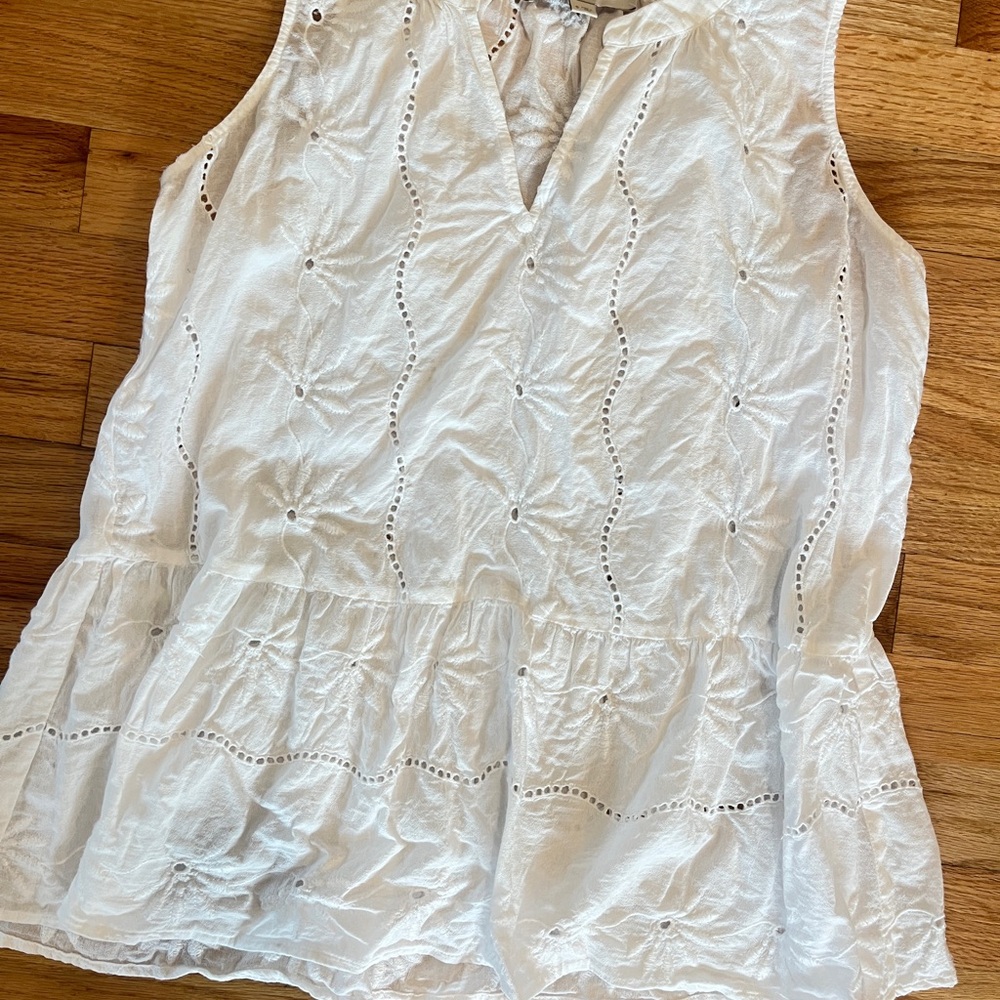 White Eyelet Sleeveless Peplum Top